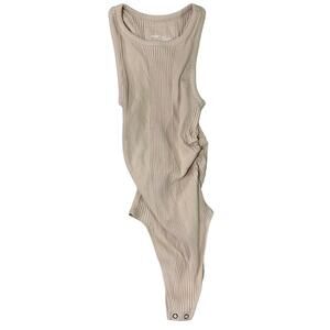 NWT Aerie Ribbed Scrunch Thong Bodysuit Tan Size XS